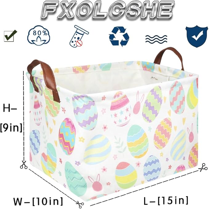 FXOLCSHE Rectangular Easter basket,Dirty laundry basket with handles,Toy storage bin,Laundry basket for girls,Girls Room Decor,Gift Basket(Flower egg)