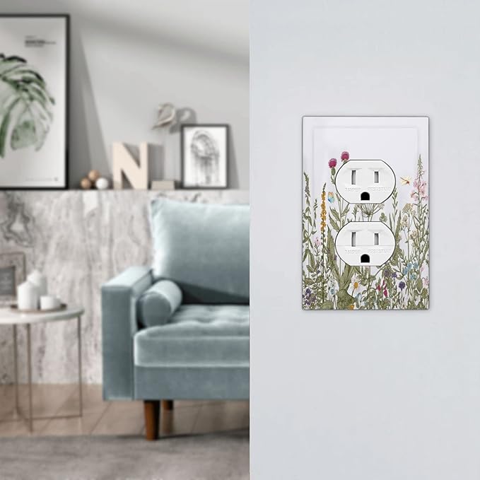 Rustic Wild Floral Vintage Teal Botanical 1 Gang Outlet Plate Duplex Decorative Outlet Covers Electrical Receptacle Lightswitch Faceplate 5" X 3"