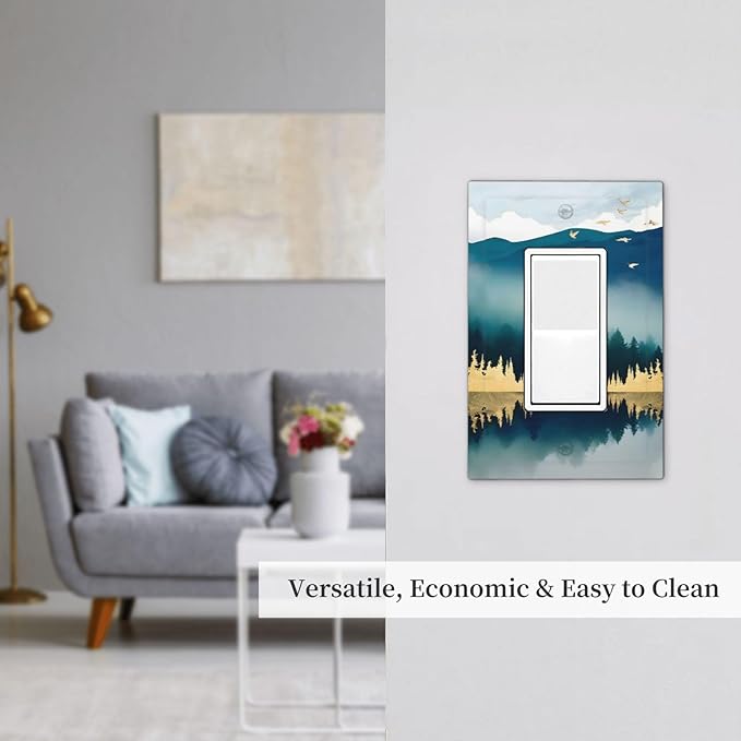 Mountains Landscape Lake Bird Reflection Decorative Outlet Covers 1 Gang Single Rocker Light Switch Cover Plate Wall Plates GFCI Faceplate for Bedroom Living Room Decor