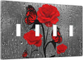 Butterfly Red Rose Flower 4 Gang Light Switch Cover Decorative Quad Toggle Wall Plate Electrical Faceplate For Girls Bathroom Bedroom Home Decorative 8" x 4.5