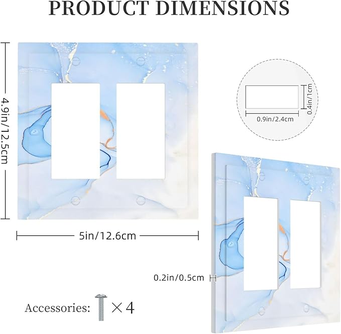 Modern Art Blue Gold Marble Abstract Luxury Print Decorative Outlet Covers 2 Gang Double GFCI Rocker Electrical Wall Panels Light Switch Cover Plate for Bathroom Living Room Decor