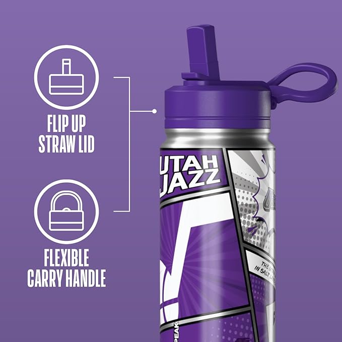 Hydrapeak x NBA Utah Jazz 20 oz Stainless Steel Water Bottle, Officially Licensed Double Wall Insulated Sports Bottle with Straw Lid, Reusable Leakproof Gift for Kids & Adults
