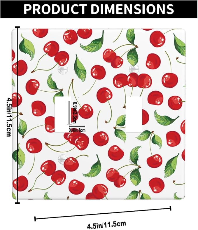 Cherry Fruits 2 Gang Wall Plate Red Cherries with Green Leaves Double Toggle Light Switch Cover Electrical Switchplate Decorative Faceplate Standard Size Home Decor