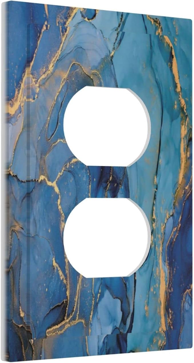 Blue Marble 1 Gang Outlet Plate Duplex Decorative Electrical Receptacle Modern Ombre Watercolor Ink Art Outlet Covers Lightswitch Faceplate 5" X 3"