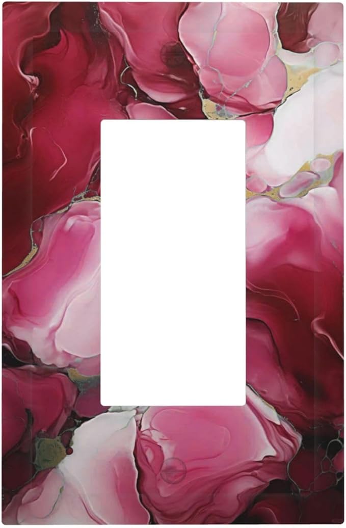 Decorative Outlet Covers Abstract Luxury Red Gold Marble Textures 1 Gang Single Decora GFCI Device Light Switch Covers Plate 1 Rocker Wall Plate Jumbo Face Plate for Bedroom Decor