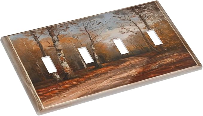 Decorative Art Light Switch Covers Maple Path Quad Toggle 4 Gang Wall Plate Switch plate Electrical Faceplate for Home Decor