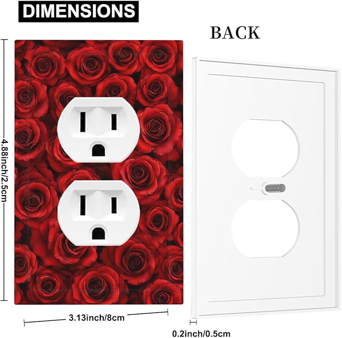 Lush Red Roses Duplex Wall Plate - 1-Gang Standard US Size Romantic Rose Bouquet Outlet Covers for Bedroom Powder Room Decor