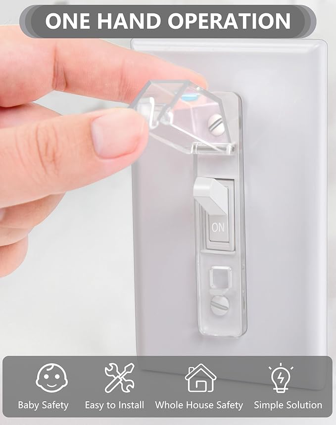 4 Pack Light Switch Cover Guard,Light Switch Lock With Glow In The Dark Effect, Child Proof Wall Switch Cover Keeps Lights or Switches from Being Accidentally Turned ON or OFF （Clear)