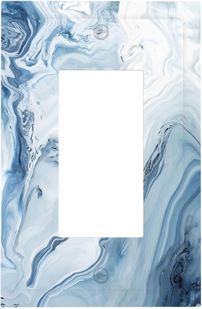 Blue Marble Abstract Ombre Chic Luxury Print Decorative Outlet Covers 1 Gang Single Rocker Light Switch Cover Plate Wall Plates GFCI Faceplate for Bathroom Living Room Decor