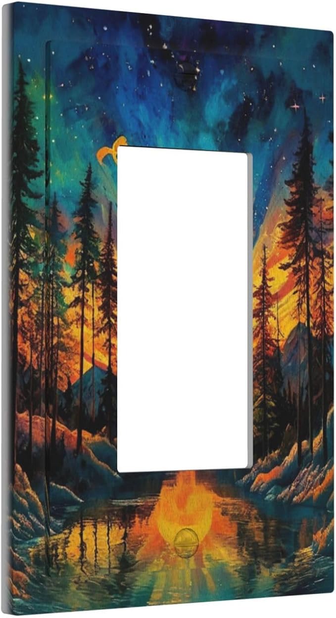 Light Switch Cover Plate Vintage Forest Sun Boho Mountain Starry Sky 1 Gang Outlet Covers Single Rocker Decorative Switch plates Electrical Wall Plates GFCI Receptacle for Bathroom Bedroom