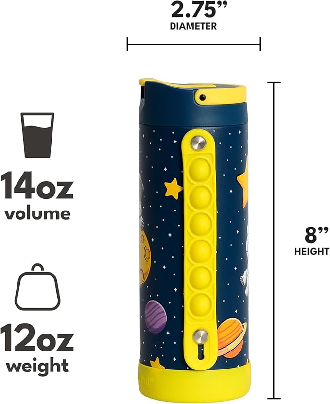 Elemental Iconic Kids Water Bottle for School - 100% Leak-Proof Insulated Water Bottles with Straw Lid & Pop-It Handle for Boys & Girls - Triple-Wall Insulated & BPA-Free, 14oz – Little Astronaut
