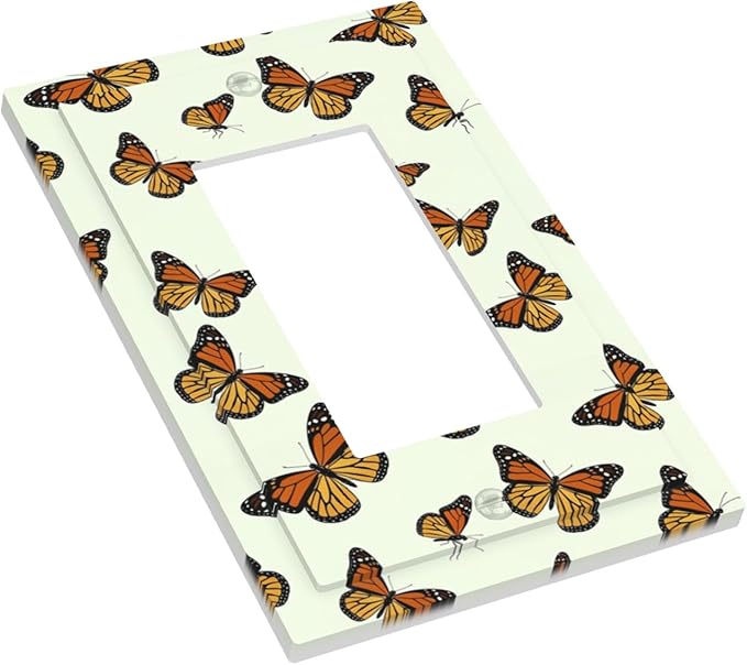 Monarch Butterfly Single Rocker Switch Cover - 1-Gang Standard US Size Butterfly Migration Light Switch Covers, Vibrant Orange Whimsical Garden for Girls Room