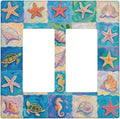 Sea Turtle Starfish Ocean Double Rocker Wall Plate Decorative 2 Gang Light Switch Covers Electrical Switchplate Home Decorate Faceplat for Bathroom Bedroom Kitchen Room 4.5 x 4.5 Inch