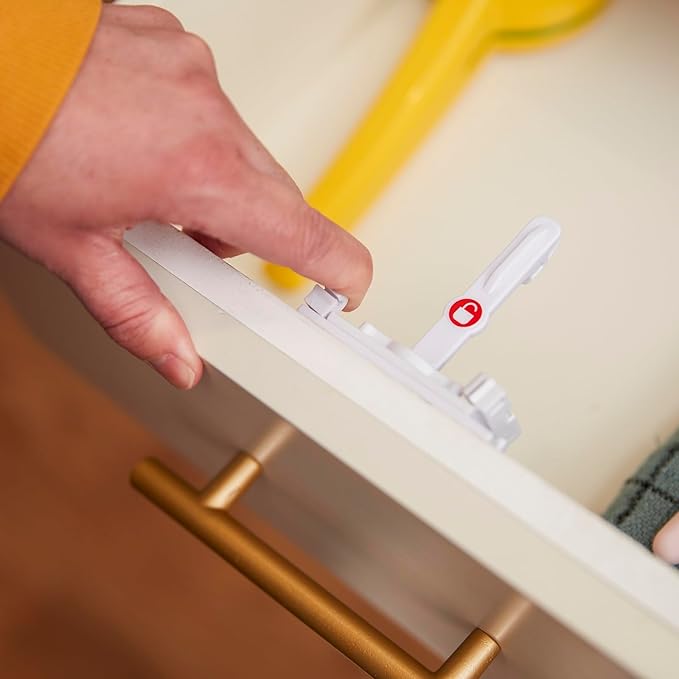 Safety 1st - Secure-to-Explore Adhesive Cabinet Locks Baby Proofing, Child Locks for Cabinets and Drawers (12 Locks), White