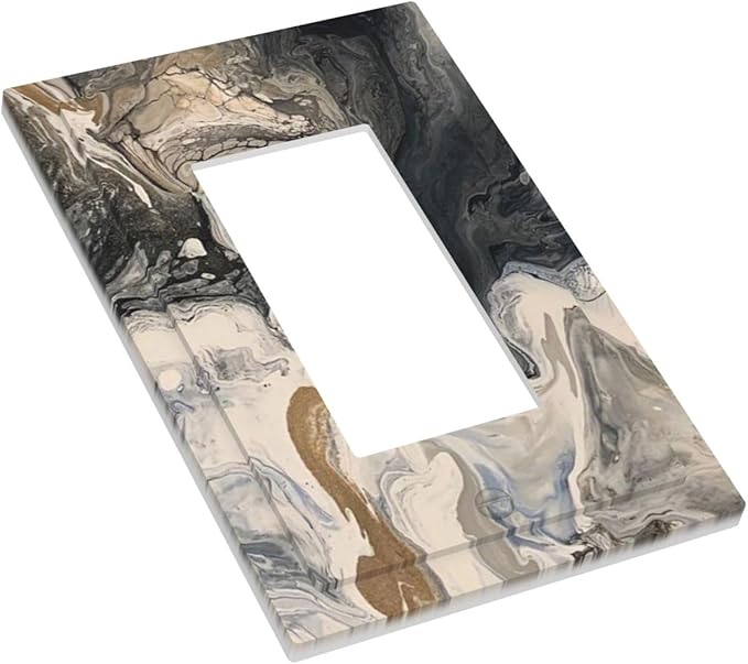 Decorative Outlet Covers Black Gold Swirl Fluid Painting Marble 1 Gang Single Rocker Light Switch Cover Plate Wall Plates Gfci Faceplate For Bathroom Kitchen Decor