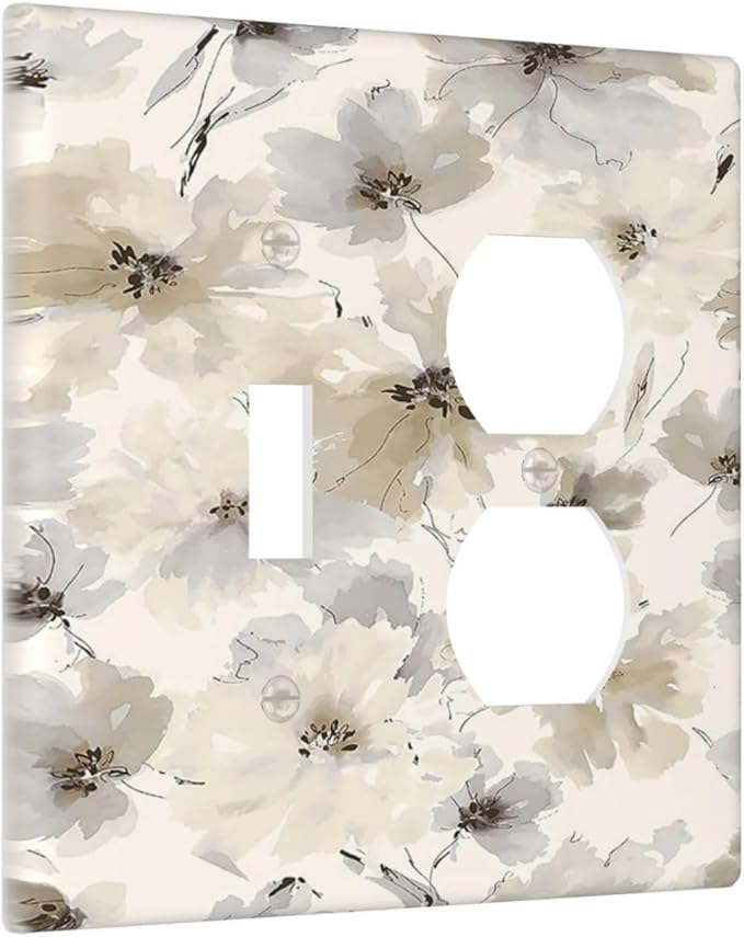 Outlet Covers Beige Flower Watercolor Flower 1 Toggle 1 Duplex Switch Plate Covers Electrical Light Switch Cover Plate Decorative Wall Plate Socket Cover for Bedroom Home Decor