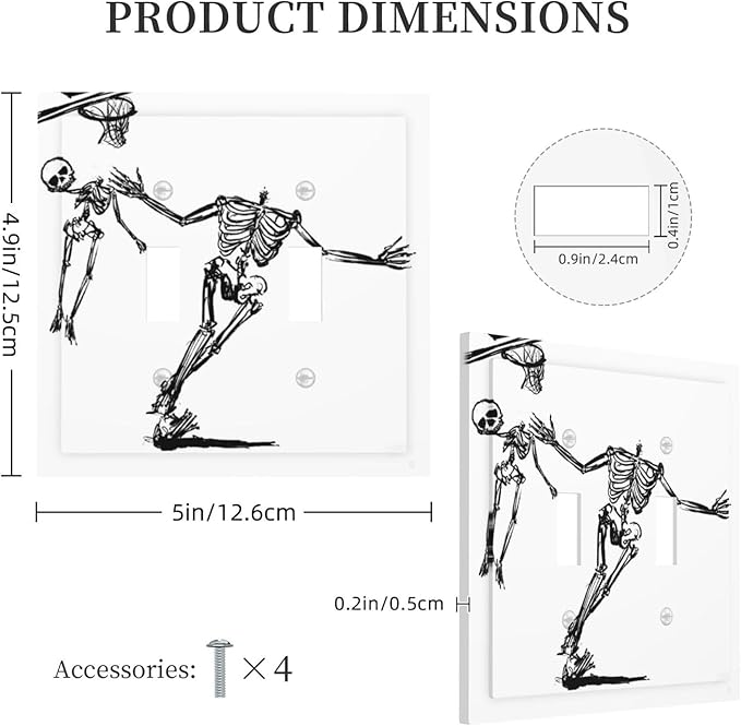 Decorative Switch Plates Skeleton Basketball Funny Skull Stick Figure 2 Gang Double Toggle Outlet Light Switch Cover Wall Plate Electrical Faceplate For Home Office Decor