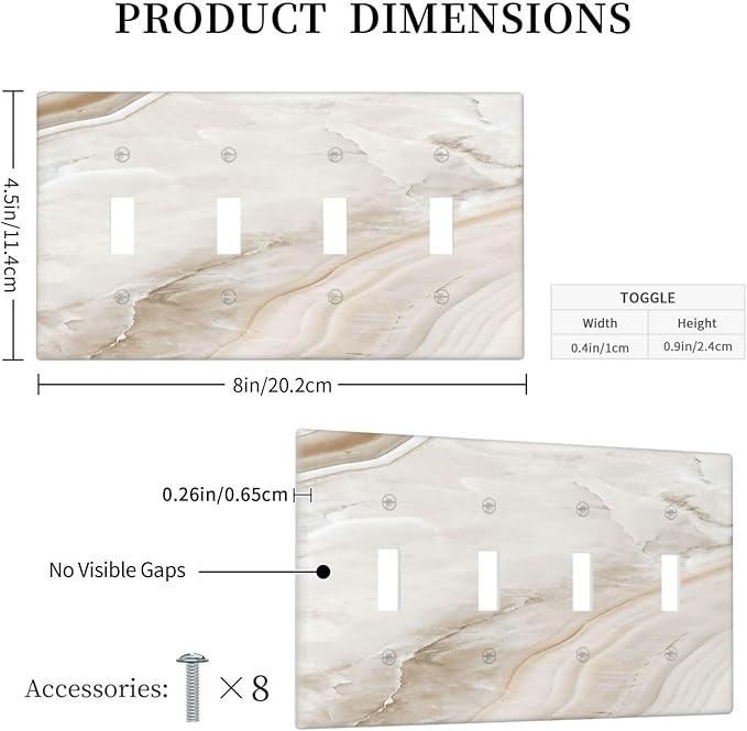 Light Switch Covers Beige Marble Pattern Quad Toggle 4 Gang Wall Plate Electrical Faceplate Decorative Switch Plates for living Room Bedroom Decor