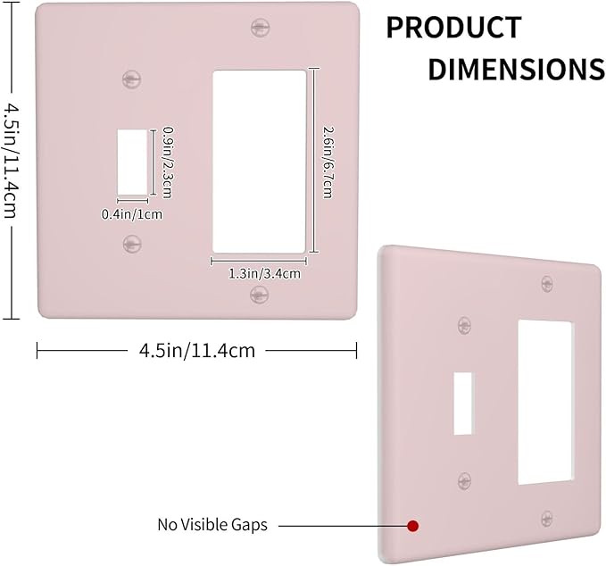 Light Pink 2 Gang Combination Light Switch Cover Decorative 1-Toggle 1-Decorator Combo Wall Plate Solid Girly Elegant Electrical GFCI Receptacle Outlet Faceplate Cover