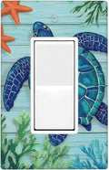 Sea Turtle Starfish 1-Gang Rocker Wall Plate, Ocean Marine Switch Plate for Kitchen, Living Room, Bathroom & Beach House