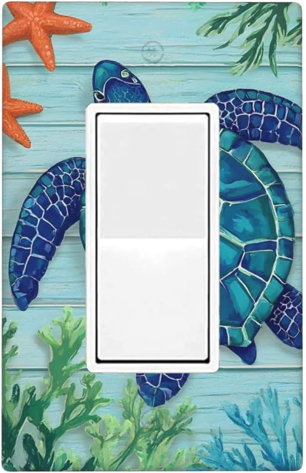 Sea Turtle Starfish 1-Gang Rocker Wall Plate, Ocean Marine Switch Plate for Kitchen, Living Room, Bathroom & Beach House