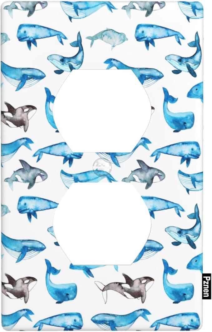 Whale Outlet Covers Sea Ocean Whales Blue Duplex Receptacle Wall Plate Standard 1-Gang Home Decorative Office