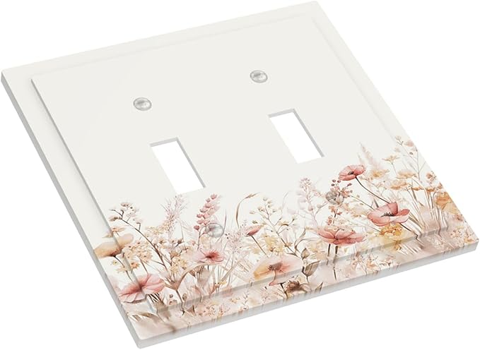 Decorative Switch Plate Covers Boho Floral Watercolor Flower Pattern 2 Gang Double Toggle Light Switch Cover Plate Electrical Wall Plate Outlet Cover Outlet Light Switch Cover for living Room Home