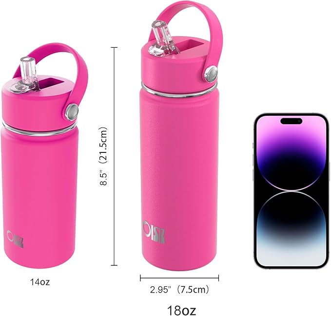 OISIZ 18oz Kids Water Bottle with Straw Lid, Vacuum Insulated Water Bottle Stainless Steel Bottles for Kids for School, Leakproof Water cups, BPA Free and Keep Cold for 24 Hours,Easy to Clean
