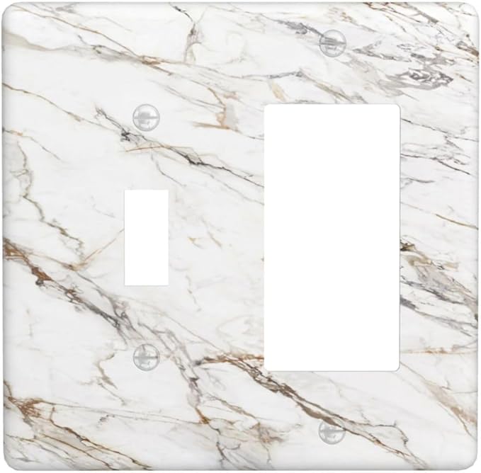 Outlet Covers White Brown Marble Abstract Modern Luxury 2 Gang Combo Light Switch Cover Plate Toggle Rocker Wallplates Decorative Switch Plates and Outlet Covers for Bathroom Kitchen Decor