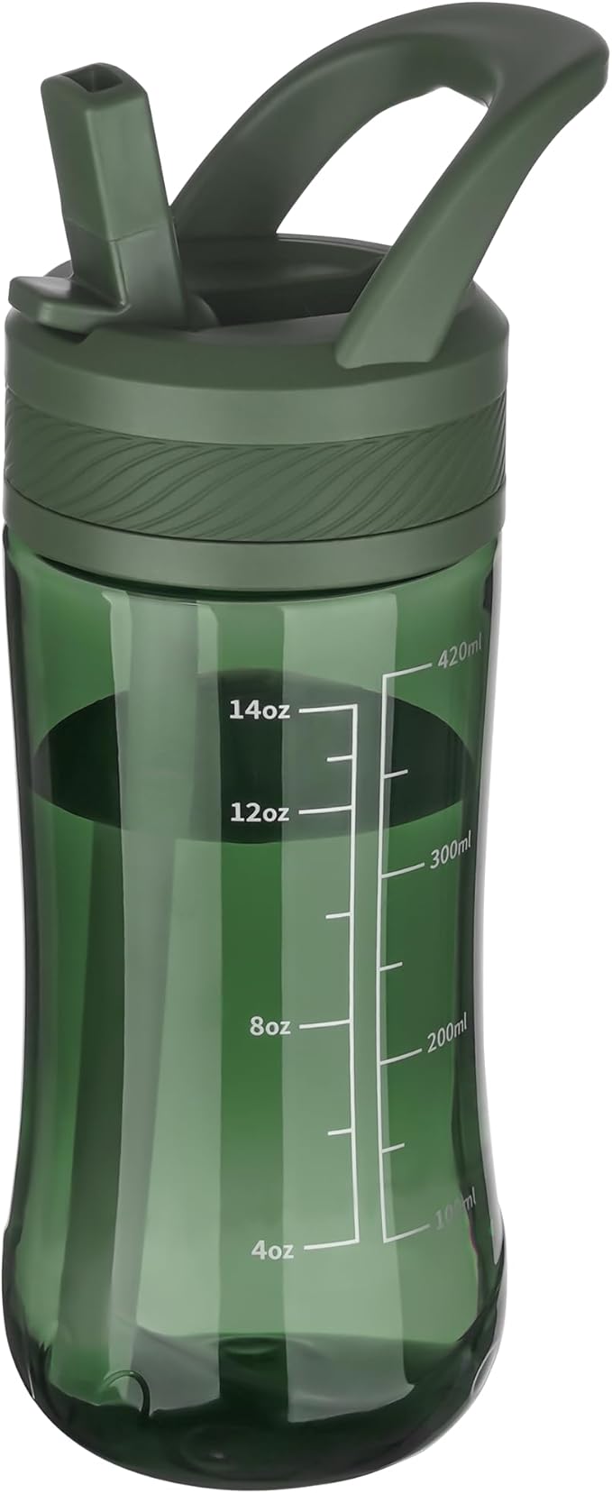 Kids Water Bottle, Dustproof Leakproof Cover, BPA Free Tritan Water Bottle Kids With Volume Markings Drinking 14oz Clear Water Bottle Unique Cat Paw Print Bottom Toddlers,School ,Outdoor（ Army Green）