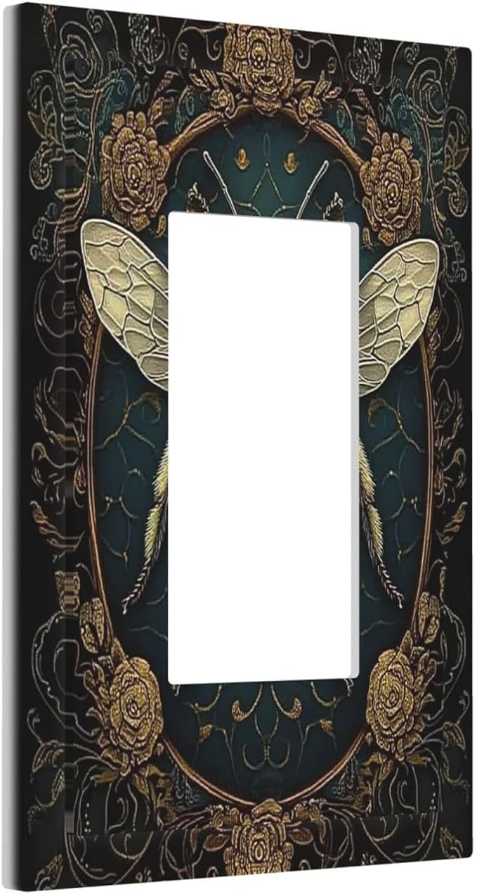 Decorative Outlet Covers Mid Century Bee Dark Floral 1 Gang Single Rocker Light Switch Cover Plate Wall Plates Gfci Faceplate For Home Office Decor