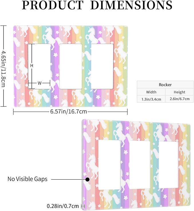 Colorful Kids Girls Rainbow Unicorn 3 Gang Triple Rocker/Decorator Light Switch Wall Plate Cover Decorative GFCI Electrical Faceplate Switchplate Dimmer