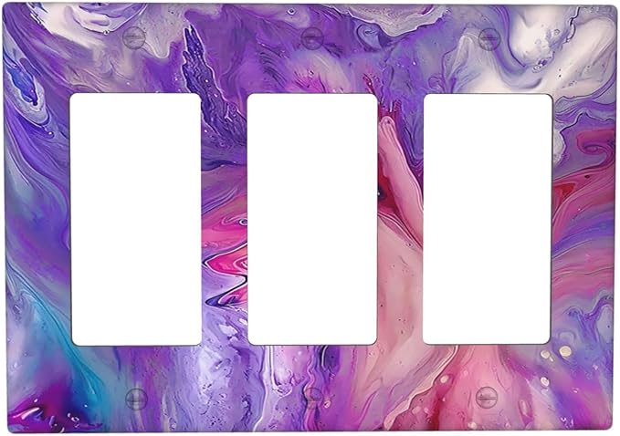 Liquid Marble Modern Abstract Texture Abstract Purple Paint Wall Art Light Switch Covers 3 Gang Rocker Decorative Triple Outlet Wall Plate Cover Switchplate Electrical Gfci for Office Living Room