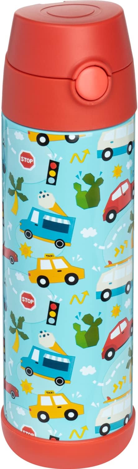 Snug Insulated Kids Water Bottle with Straw & Spout – Double-Wall Stainless Steel, Leakproof, Easy-Flip Lid – For School, Travel, Toddlers & Big Kids - Cars, 17oz