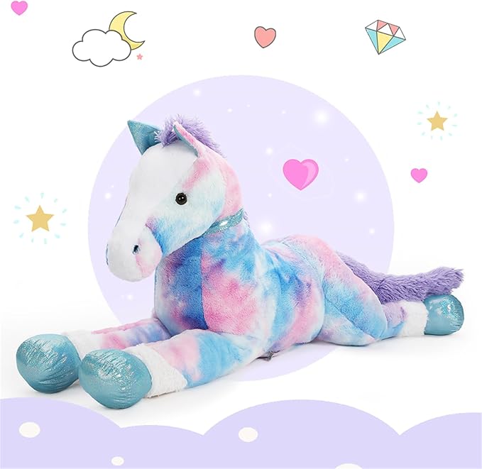 Tezituor 4ft Giant Horse Stuffed Animals, 47inches Lifesize Stuffed Pony Plush Toy, Hugging Soft Blue Horse Body Pillow Gift for Adult Kids