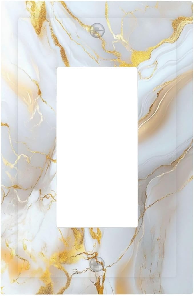 Decorative Light Switch Cover Plate Abstract Gold Marble Design with White & Gold 1 Gang Rocker Outlet Covers Single Decora Gfci Device Wall Plate for Modern Luxurious Decor