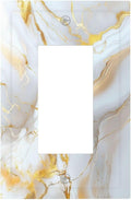 Decorative Light Switch Cover Plate Abstract Gold Marble Design with White & Gold 1 Gang Rocker Outlet Covers Single Decora Gfci Device Wall Plate for Modern Luxurious Decor