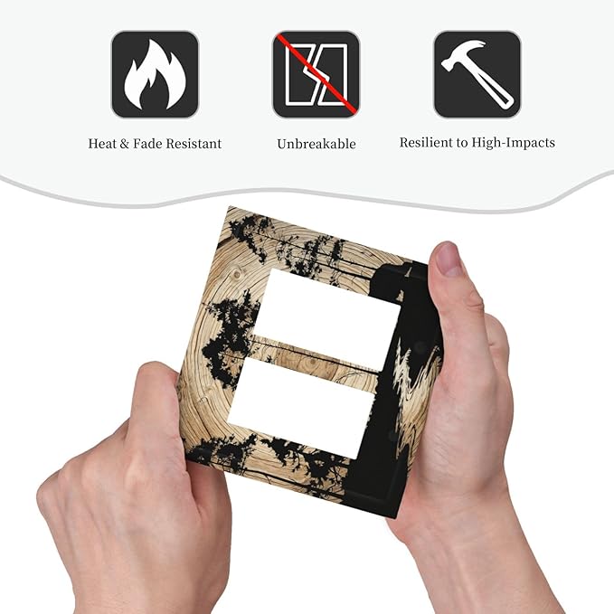 Rustic Forest Antler Black Bear Deer Silhouettes Decorative Outlet Covers 2 Gang Double GFCI Rocker Electrical Wall Panels Light Switch Cover Plate for Farmhouse Home Decor