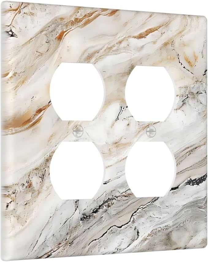 Matte Beige Gold Marble Granite Abstract Print Outlet Covers 2 Gang Double Duplex Decorative Light Switch Covers Electrical Wallplates Socket Faceplate for Bathroom Kitchen Decor