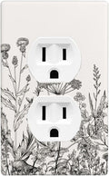 1-Gang Duplex Wall Plate, Gray Vintage Floral Printed Outlet Cover, Neutral Cottage Garden Retro Wildflower Decor for Bedroom Kitchen Living Room & Sunroom