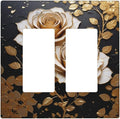 Decorative Outlet Covers Big Golden White Roses Glod Leaves Black Background 2 Gang Wall Plate Double Rocker Switch Light Switch Plate Covers Jumbo Dual Electrical GFCI Switch Cover