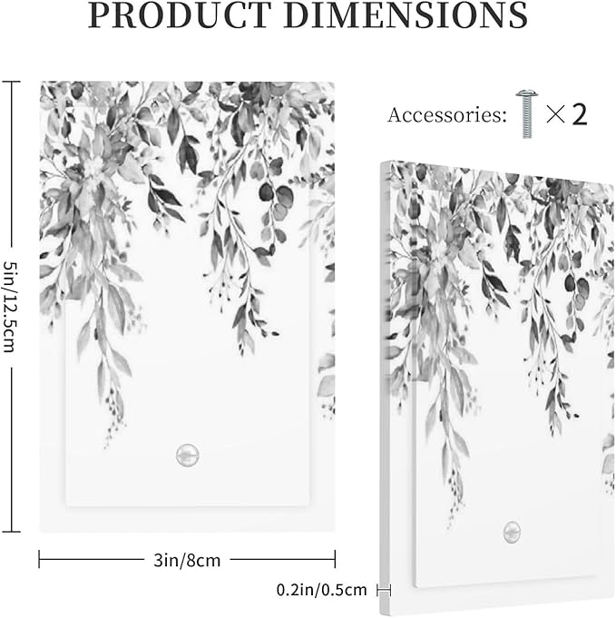 Light Switch Cover Plate Grey Floral Plant Eucalyptus Leaf Flower 1 Gang No Device Blank Electrical Wall Plates Faceplate Decorative Switch Plate For Bed Room Living Room Decor