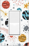 Universe Planets Stars 1-Gang Rocker Wall Plate, Cartoon Outer Space Decorative Single Rocker Switch Plate for Kids Room & Playroom