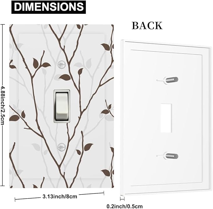Silhouette Branches 1-Gang Toggle Light Switch Plate, Minimalist Twig & Leaf Rustic Botanical Woodland Decorative Wall Plate for Farmhouse Home Decor