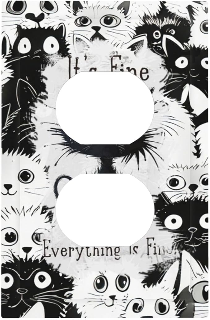 Funny Black Cat Inspirational Quotes Patterns Outlet Covers 1 Gang Duplex Light Switch Cover Decorative Switch Plates Electrical Receptacle Faceplate Wall Plate for Kids Room Nursery Decor