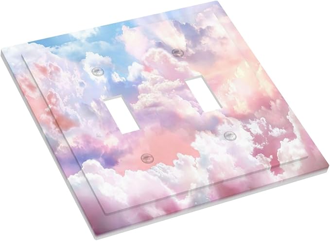 Colorful Abstract Clouds 2 Gang Light Switch Cover Plate Double Toggle Wall Plate Decorative Outlet Cover Electrical Faceplate Switchplate for Bedroom Bathroom Kitchen Decor