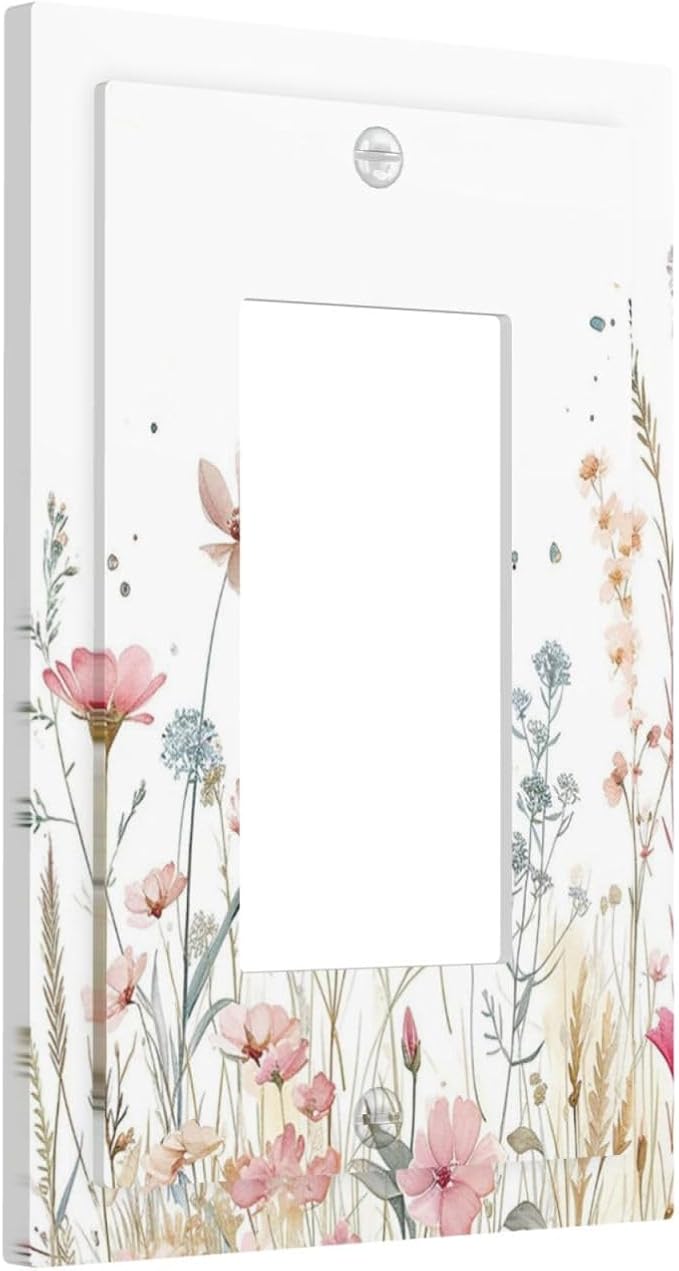 Watercolor Wildflower Pink Flower Plant Floral Decorative Outlet Covers 1 Gang Single Rocker Light Switch Cover Plate Wall Plates GFCI Faceplate for Bedroom Living Room Decor