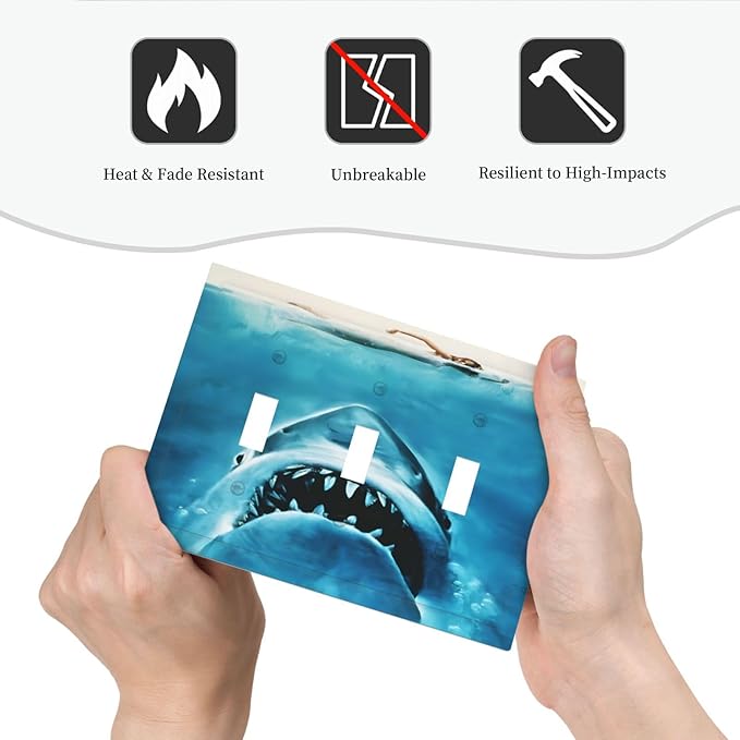 Swimming Woman Funny Shark Blue Ocean Decorative Switch Plates 3 Gang Wall Plate Triple Toggle Light Switch Cover Faceplate Electrical Wall Panels for Kids Room Bedroom Home Decor