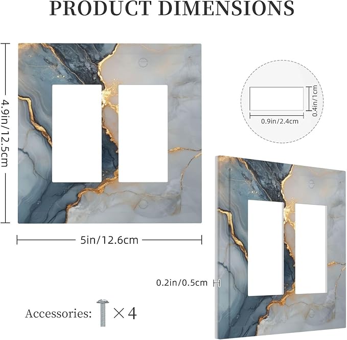 Abstract Blue Granite Luxury Texture Print Double Rocker Light Switch Cover 2 Gang Outlet Covers Switchplates Decorative Electrical Wall Plate for Country Bedroom Kitchen Living Room Decor