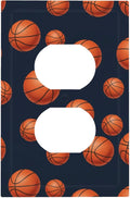 Basketball Duplex Wall Plate - 1-Gang Standard US Size Sports Design Navy Blue Outlet Covers, Vintage Basketball for Boys Room